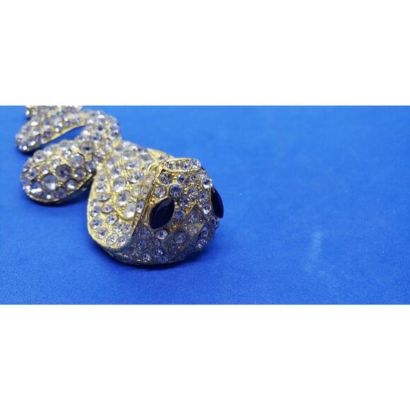 Vintage Large Snake Gold Rhinestone Covered Scarf Slide Or Belt Buckle 1970s - Picture 8 of 16